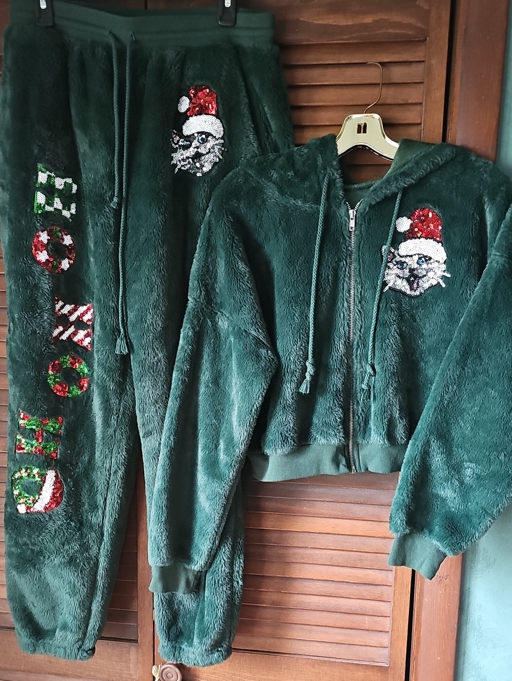 No Boundaries Hunter Green Y2K Crop Hoodie & Pants Holiday Lounge Set Size Med